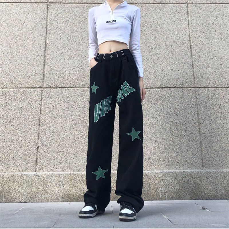 New Autumn Fashion Elegant Jeans Female Ins Trend Joker High Waist Slim Spice Girls Loose Meat Straight Wide Leg Casual Pants